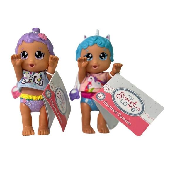My Sweet Love Charmed Cutesies Dolls With Paci 5" Set Of 2 Blue And Purple - Picture 1 of 5